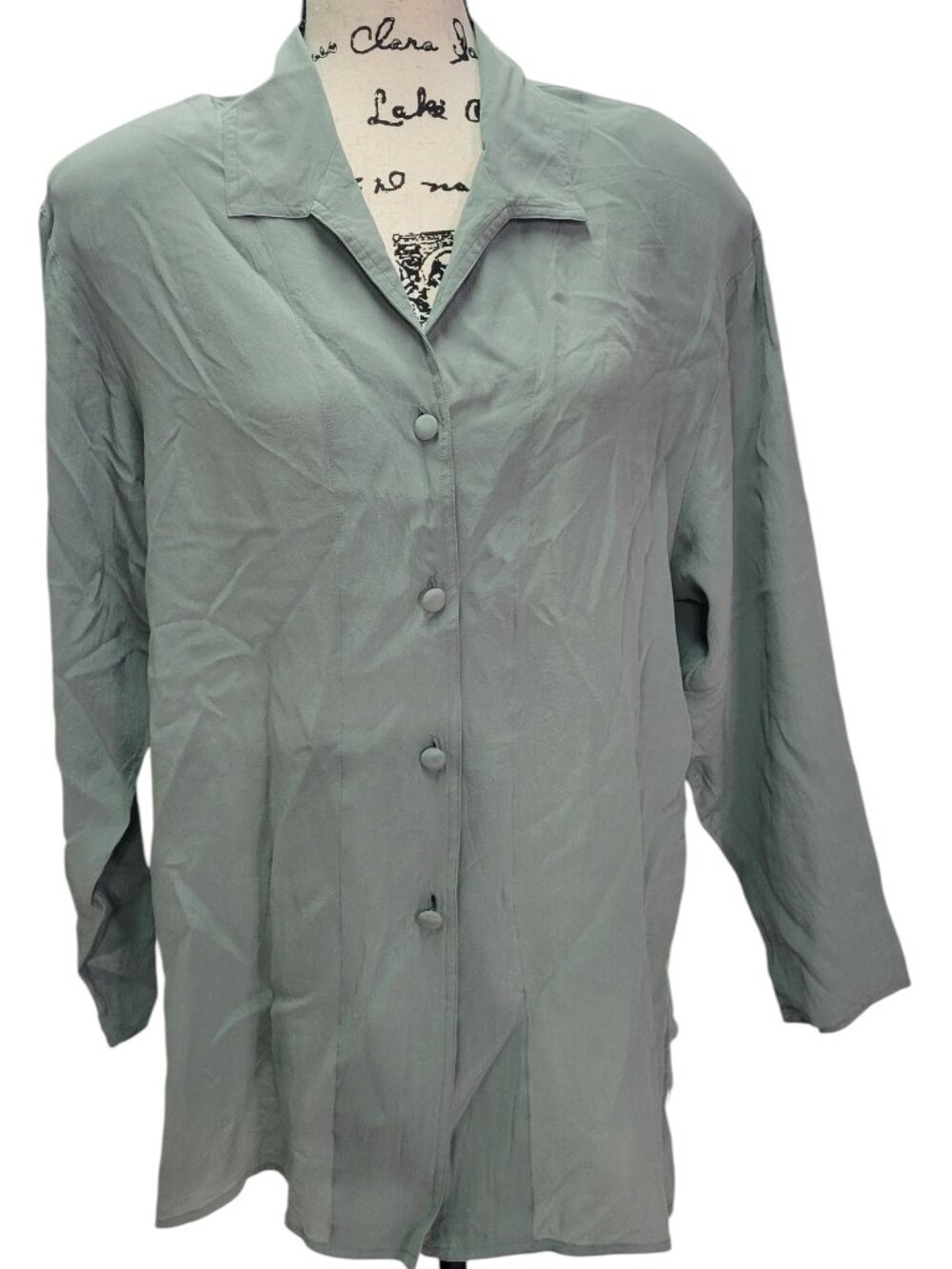 Vintage 90s Sophisticates Jonathan Martin Sage Green 100% Silk Blouse - Sz Large